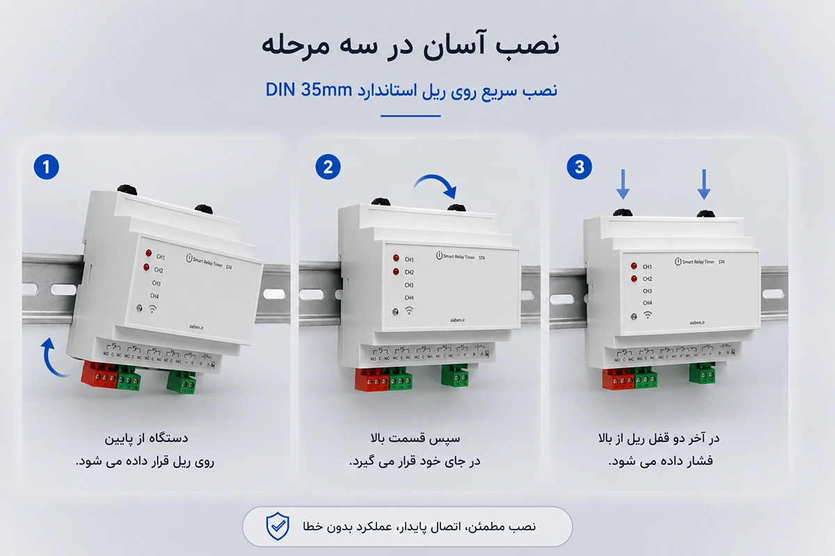 نصب آسان تایمر روی ریل استاندارد