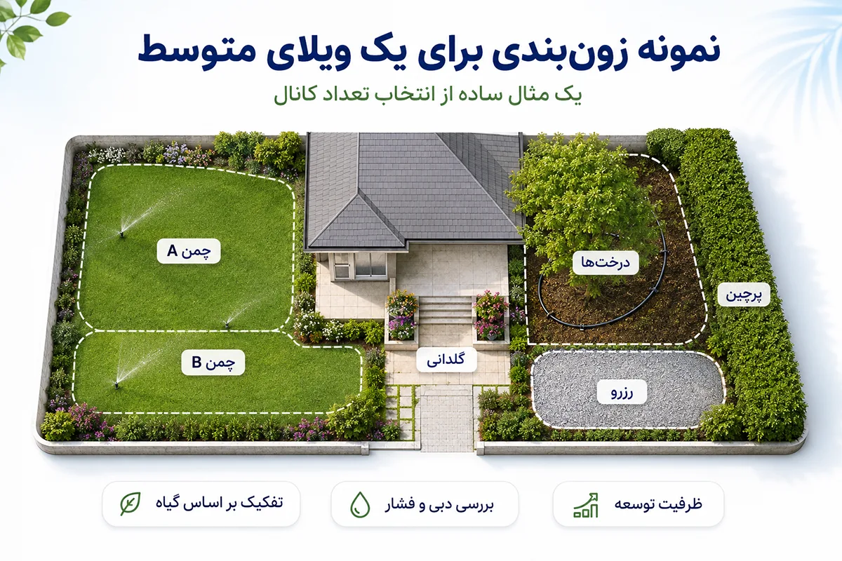 یک مثال از تقسیم بندی مناطق آبیاری