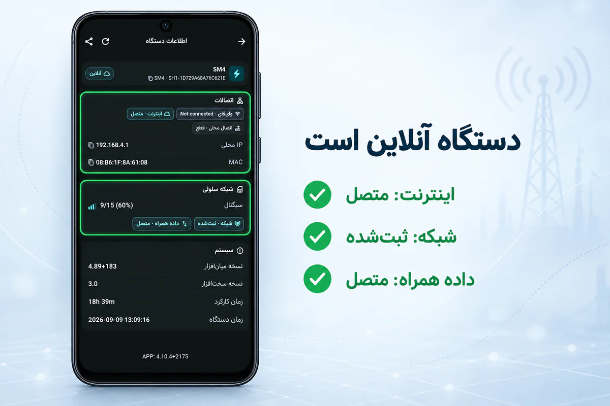 تشخیص آنلاین بودن دستگاه سیم‌کارتی در اپلیکیشن آبان